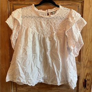 A New Day White Flutter Sleeve Blouse with Bib Collar